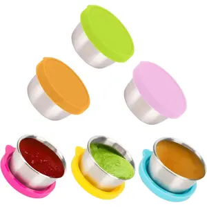 Salad Containers For Lunch To Go, 6x1.6 Oz Stainless Steel Condiment Containers With Lids, Leakproof Sauce Cups for Dipping, Salad Dressing, Meal Prep