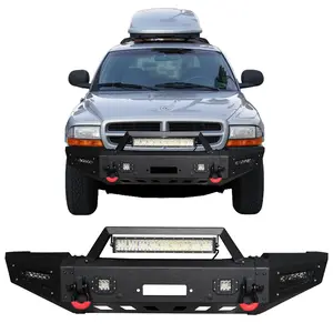TIOYAR Steel Front Bumper Black Texture for 1997-2004 Dodge Dakota & 1998-2003 Dodge Durango with Winch Plate LED Lights 2 x D-Rings Off-Road Performance