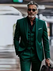 Men's 3pcs Suit Set - Single-Breasted Lapel Suit & Vest with Matching Trousers, Solid Black Wedding/Work/Party Dress, 3pcs Formal Attire for Business, Wedding Party, Year-Round Wear - Hand Wash/Dry Clean (No Stretch Fabric) - Ideal Gift