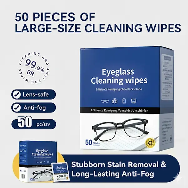 ZENOTTIC Alcohol-Based Anti-Fog Lens Wipes, 50 Individually Wrapped Portable Cloths, Streak-Free for Eyeglasses & Cameras, Travel-Friendly Eyewear Accessory, 50 Pcs, Individually Wrapped Wipes, Anti-Fog Wipe