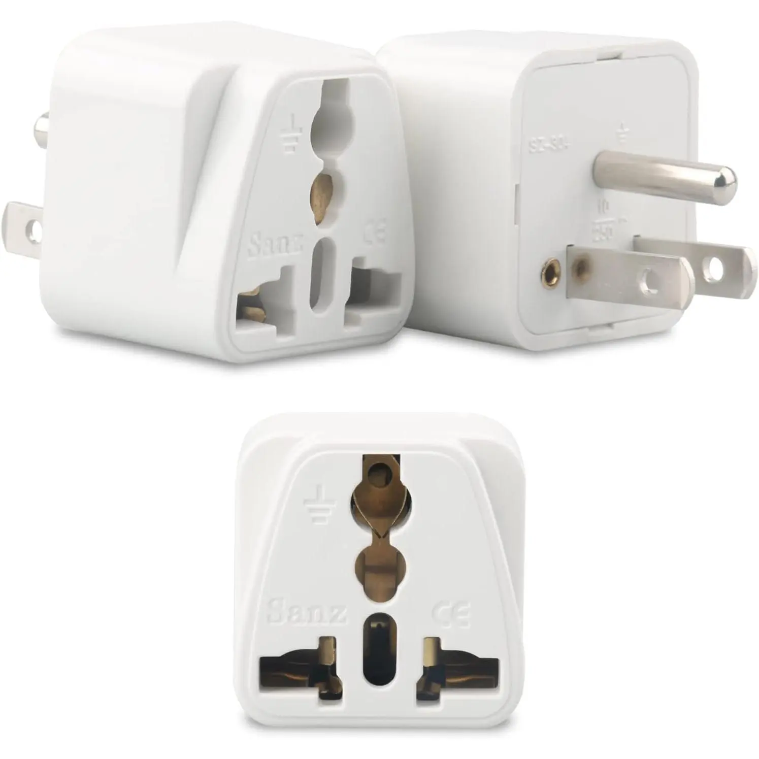 3 Pack  to  Plug Adapter, UK to  Plug Adapter, India to  Plug Adapter,  Plug Adapter for EU, UK, IN, AU, CN, IT, BR, CH-Type B, White