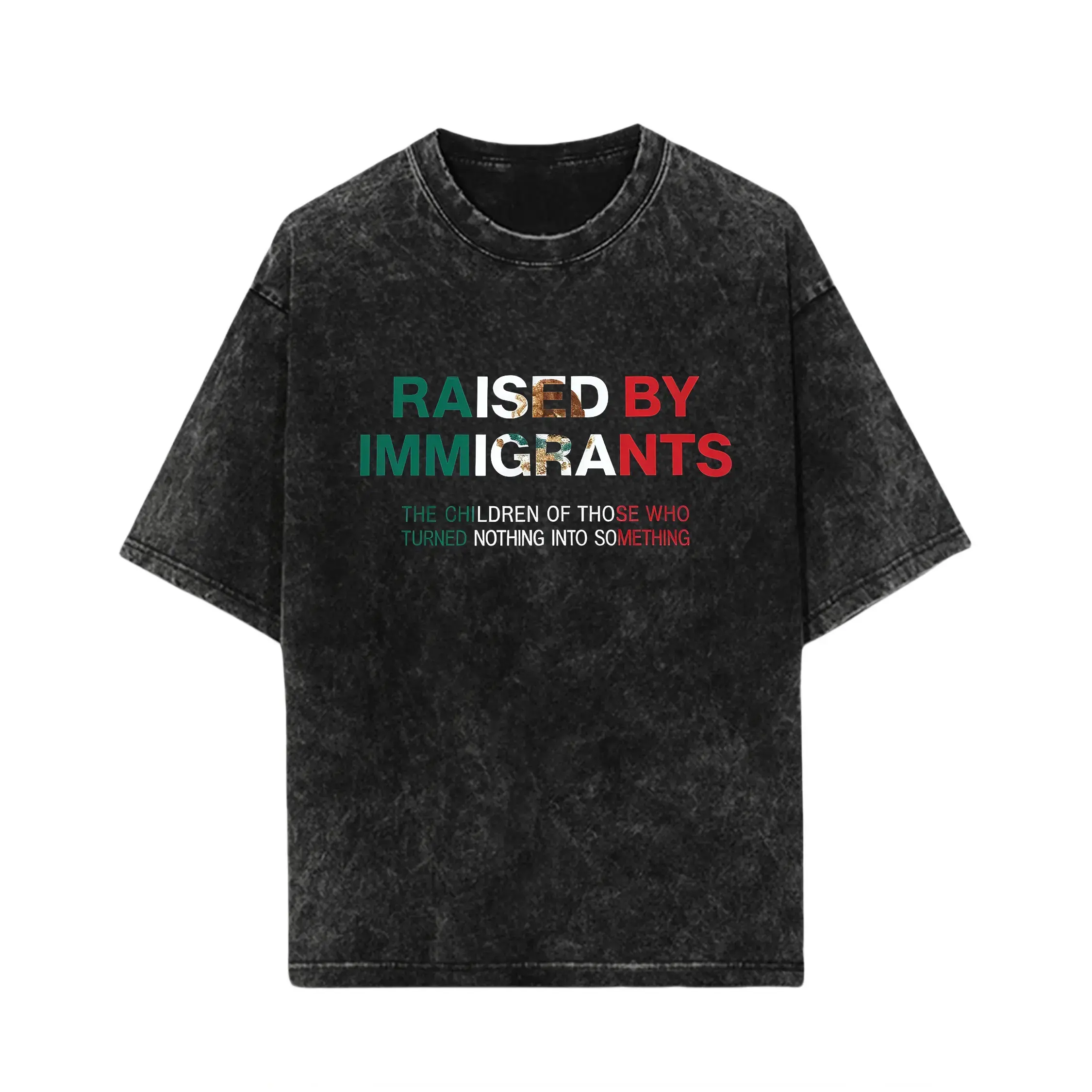 Men's Baggy Tshirt, Raised By Immigrants Short-Sleeve Statement Top, Immigrant Pride Menswear Apparel, Streetwear, Shortsleeve, Graphic
