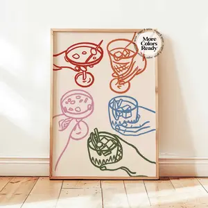 [SALE UP TO 50]Cheers Drinks Print, Colorful Glasses Cocktail Poster, Funky Bar Cart Wall Art Decor