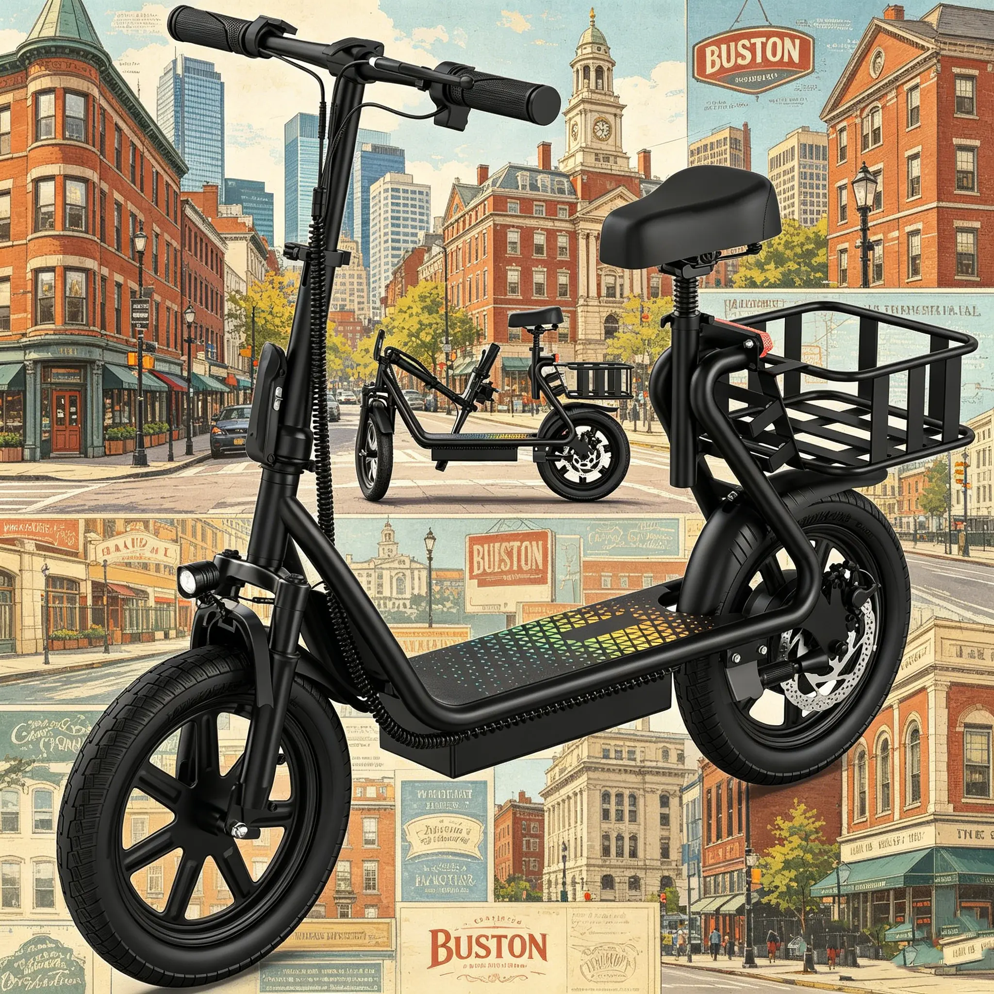 Folding Compact Adult Electric Scooter with Padded Seat, 48V Large Battery, 22MPH Top Speed, 21-27 Mi Long Range, Rear Storage Basket for Pet Use,summerwins
