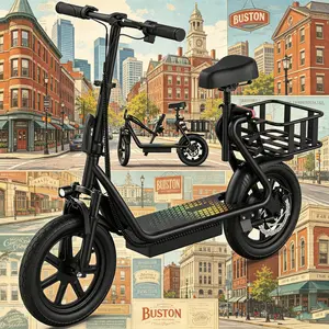 C Foldable Adult Electric Scooter with Padded Seat, 48V Large Battery, 22MPH Top Speed, 21-27 Mi Long Range, Rear Storage Basket for Pet-Friendly Use