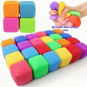 Random Color Squishy Cube, 8pcs Slow Rising Stress Relief Cube, Stretchy Fidget Cube for Anxiety Relief, Quiet Fidgets for Classroom