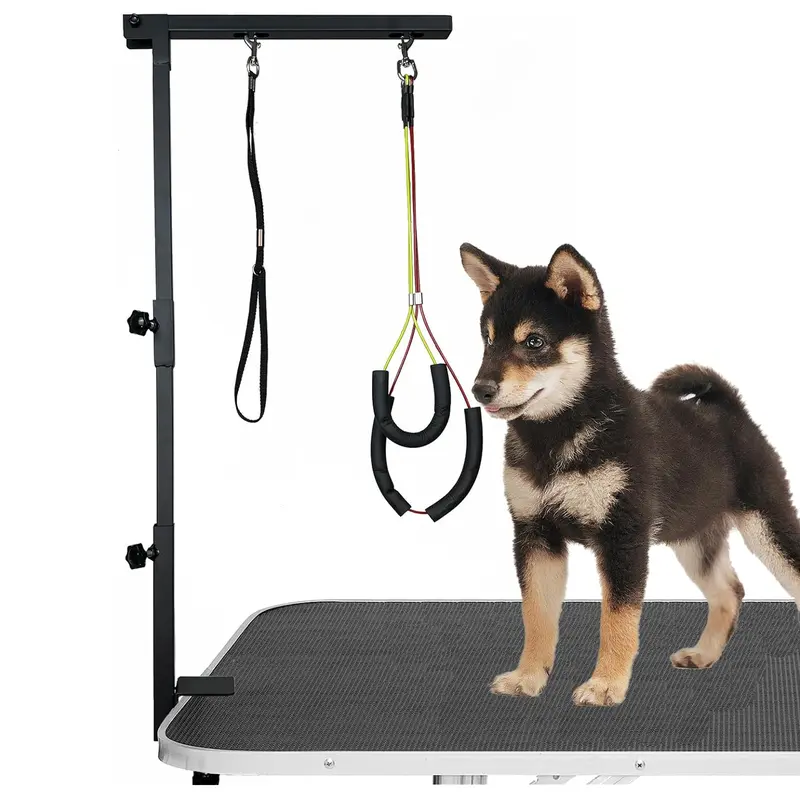 Rust-Resist Steel Dog Grooming Arm Single Unit, Grooming Accessories with 2" Table Clamp, Steady 3-Section Arm, 3-Part Fold (<18" Folded), 22"-36" Adjustable Height, Head+Haunch Loops for Small/Medium Pets (Table Not Included)