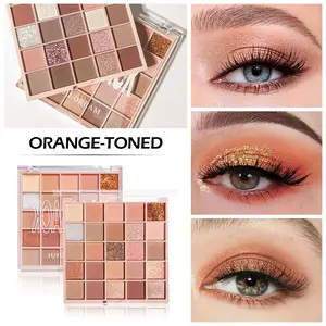 JUJU DREAM 25-Color Eyeshadow Palette, High Pigment Blendable Matte & Glitter Eye Shadow Orange and Pink-Toned Eyeshadow Palette, Warm Tone Sunset Eye Looks Romantic Eye Makeup