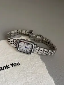 Classic Roman Square Steel Band Women's Watch, Vintage Style, Analog Quartz Movement, Dial, Mineral Glass, Buckle Closure