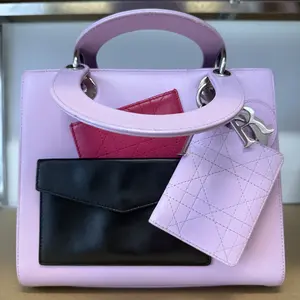 Pre-owned Dior Leather Crossbody Bags Christian Pink Lambskin Pockets Medium Lady Dior