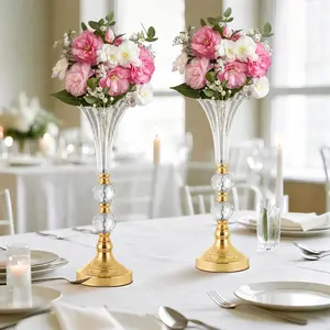 Tall Decorative Vases for Centerpieces - Metal, Crystal Ball, Acrylic Trumpet Vases for Artificial Flowers, Home Wedding Dining Table Decor