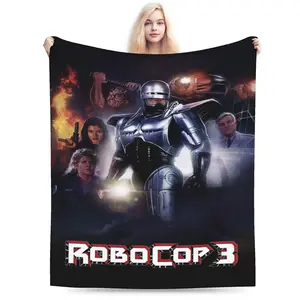 RoboCop character pattern printed flannel blanket, soft and suitable for office, travel or home, holiday gift for fans or friends, size 60*50 blanket plushthin quilt holiday gift Intense Nacho Printed Flannel Blanket