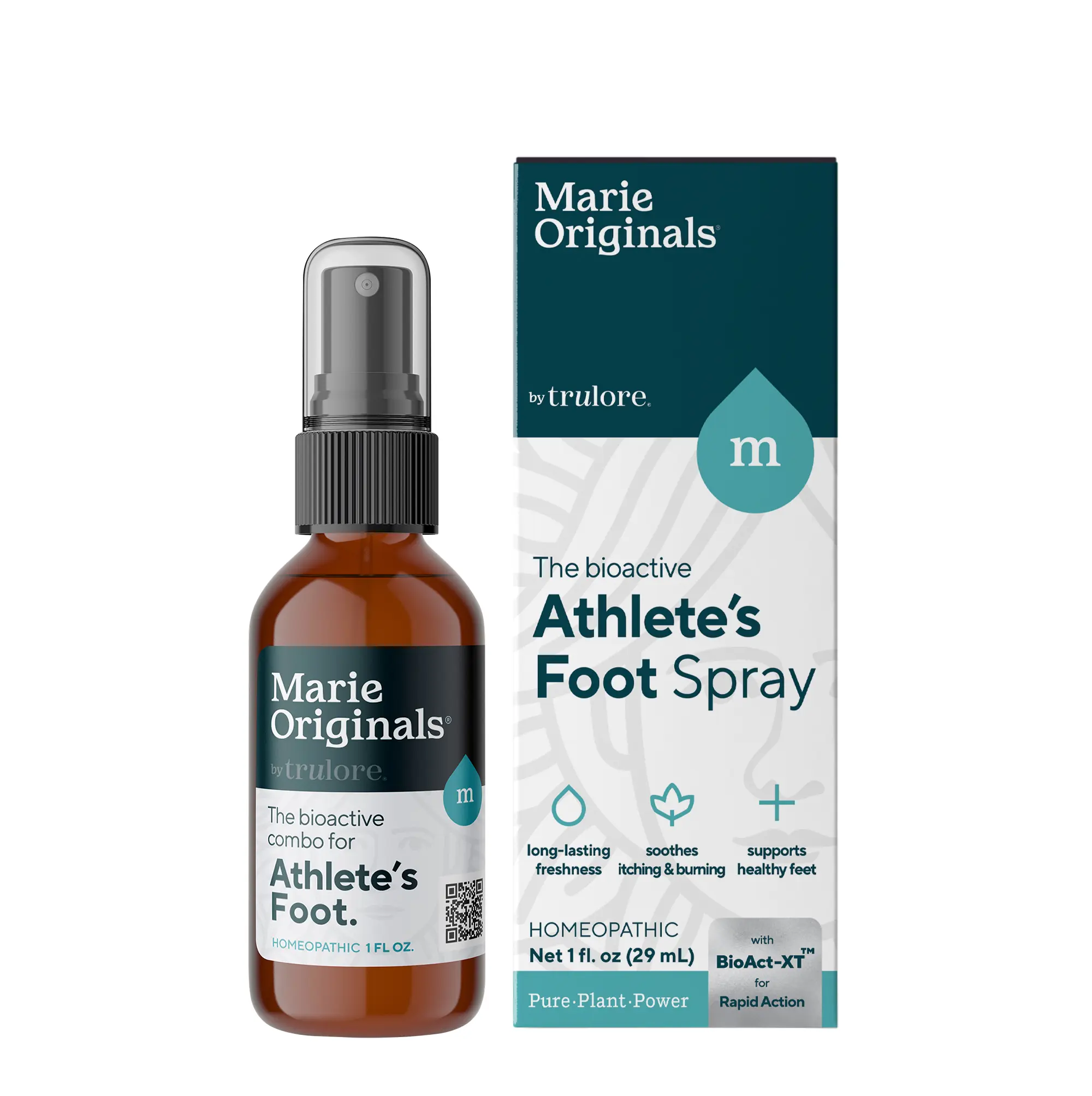 Marie Originals Homeopathic Athlete's Foot Spray - Itchy Burning Skin Relief, Natural Odor Control, Gentle Moisturizer, Plant-Based Soothing Care for Active Lifestyles & Daily Use (1 oz)
