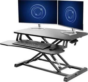 32 inch Desk Converter, K Series, Height Adjustable Sit to Stand Riser, Dual Monitor and Laptop Workstation with Wide Keyboard Tray, Black