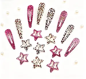 16pcs Water Drop Shaped Barrettes for Women， Colorful Leopard Zebra Pattern Hair Clips， Metal Hair Accessories for Daily Use