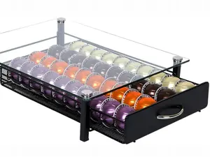 Coffee Pod Drawer Holder (Holds 40 Vertuo Coffee or Espresso Capsules)-- Tempered Glass Drawer (Coffee Pods NOT Included. Does NOT Fit K-Cups)