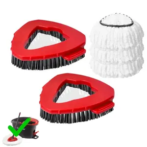 2-Pack Spin Mop Scrub Brush Heads & 3-Pack Microfiber Refills, Compatible with O Cedar EasyWring 1-Tank System, Hard Bristle for Tub & Tile - No Bucket or Handle Included
