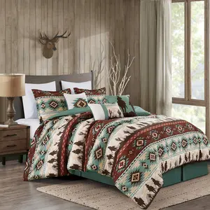 CHEZMOI COLLECTION Lodge Inspired 7-Piece Printed Microfiber Comforter Set with Matching Cushions for Cozy Year-Round Use