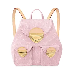 Women's Louis Vuitton Venice Pink Denim Backpack - Light Gold Hardware, Adjustable Straps, Carry On, Clean Aesthetic, Casual Design, Carry On Backpacks, Clean Aesthetic Backpacks