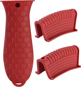 Cast Iron Skillet Handle Covers - 3 Pack Heat Resistant Silicone Pan Handle Sleeve, Non-Slip Pot Handle Covers Potholder for Cast Iron Skillet Pan (Red)