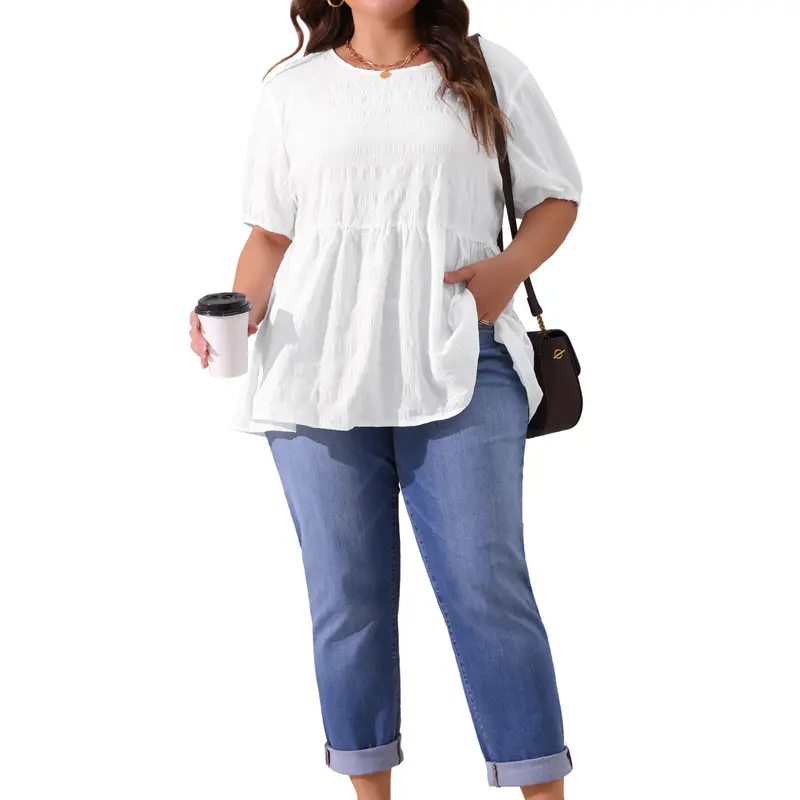 Agnes Orinda Women's Plus Size Babydoll Tops Crewneck Short Sleeve T-Shirts Top Loose Fit Flowy Summer Blouse