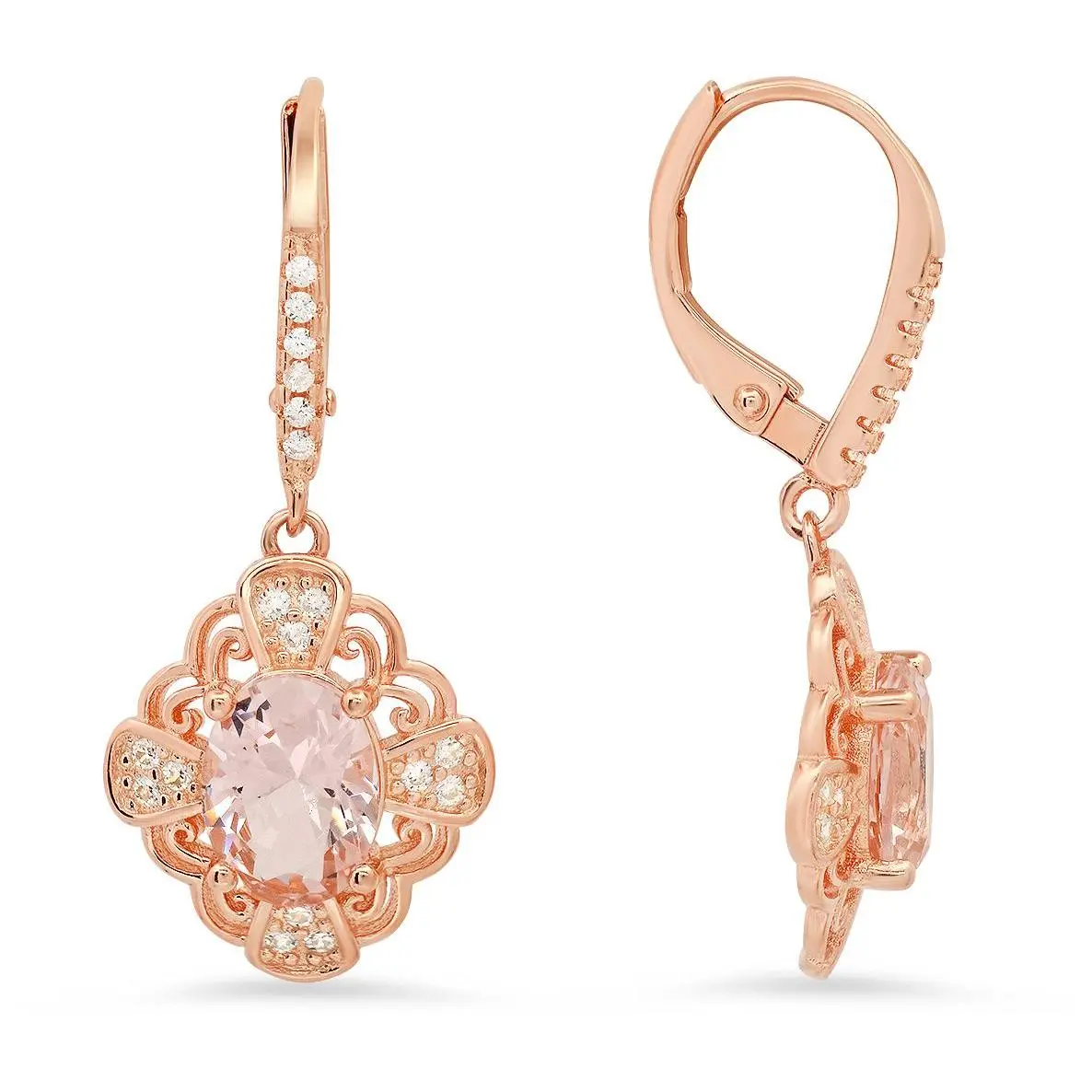 Rosetone Sterling Simulated Morganite Vintage Dangle Earrings