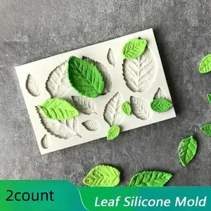 2 Counts Rose Leaf Shape Pendant Silicone Mold, 3D Leaves Shape Candy Chocolate Fondant Gum Paste Mold, DIY Cake Baking Tools, Kitchen Gadgets