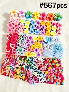 567-piece/set sunflower hairstyle accessory set, Hair accessories sets, flower hair clips, cartoon hairpins, high-elastic durable hair ties that do not damage hair, suitable for daily use and vacation travel, creative hairstyles