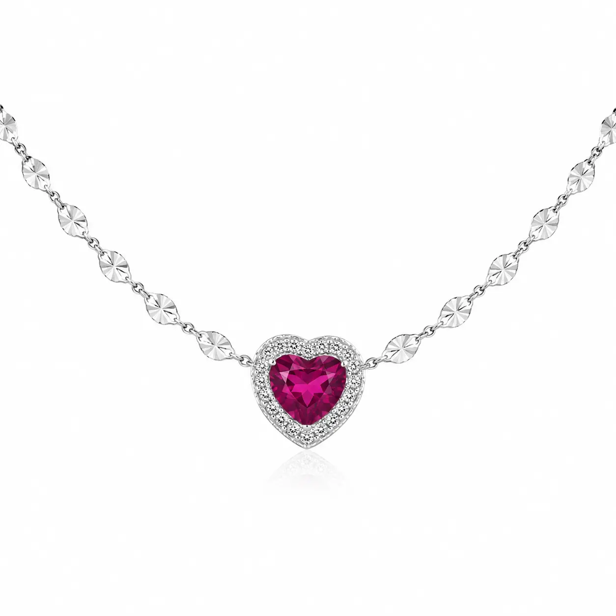 S925 Ruby Heart Necklace With Valentine Chain 18'' For Her in  925 Silver