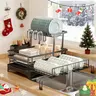 Foldable Over The Sink Dish Drying Rack, Carbon Steel 2-Tier Pullout Sliding Dish Organizer, Removable Cutlery Holder, Adjustable 360° Swivel Drain Guide, Space Saver for Small Kitchen Storage