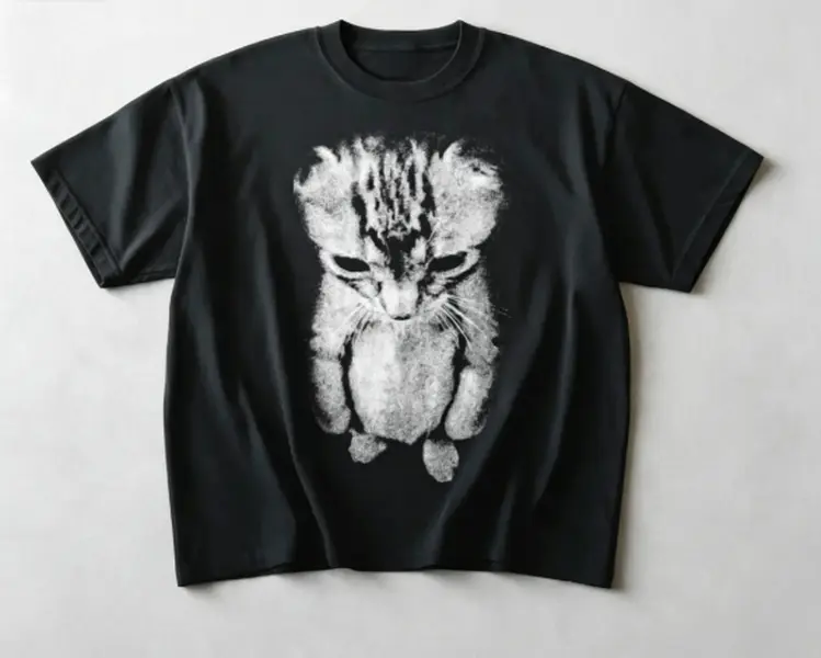 Women's Short-Sleeve Cotton T-Shirt, Sad Kitten Meme Standing Cat Print, Breathable Casual Classic Top, Shortsleeve, Loose