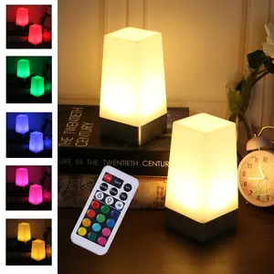 2pack Square LED Table Lamp, Color-changing Bedside Lamp Night Light with Remote Control, Powered by 2*AA Batteries(Excl.), Remote Uses 2*AAA Batteries(Excl.)
