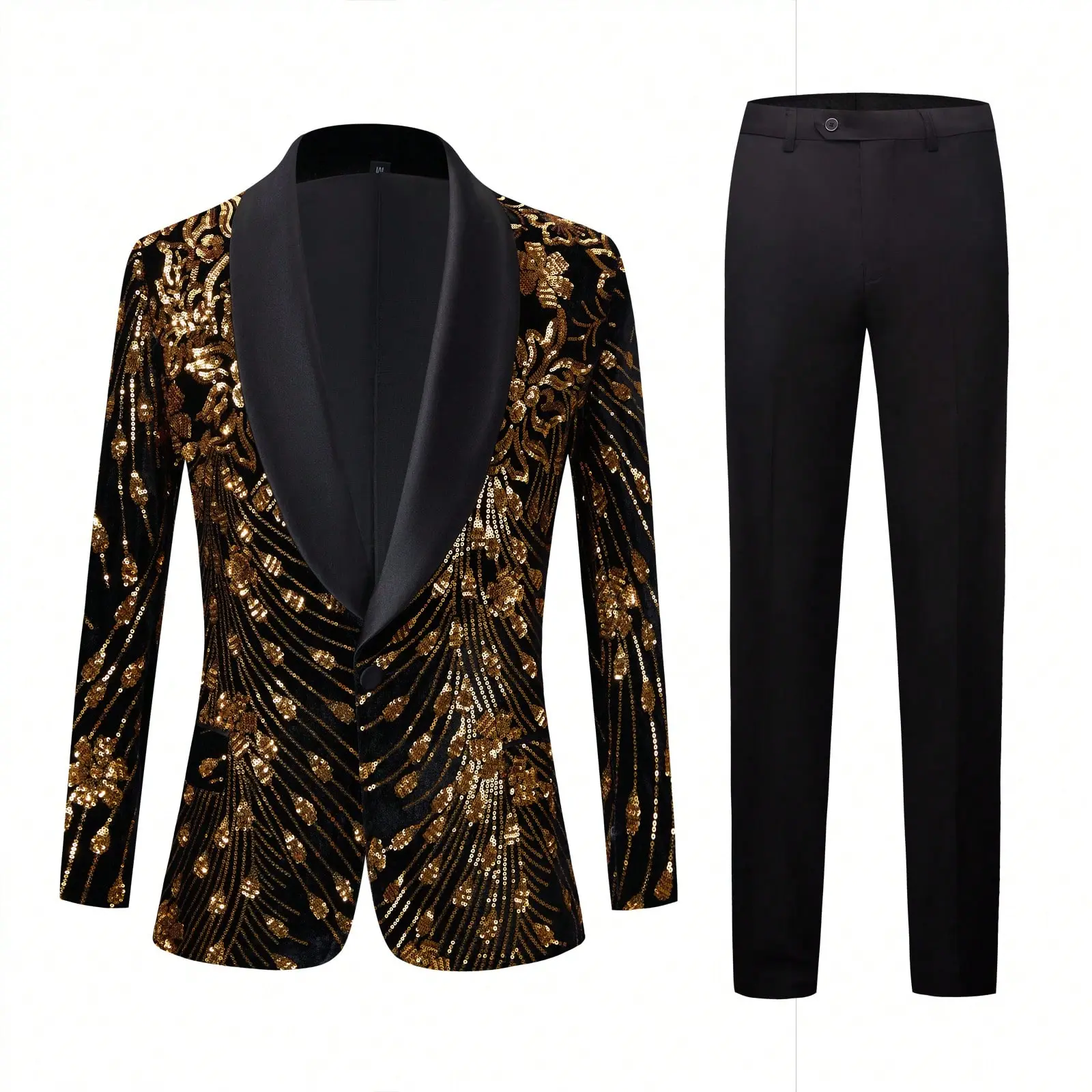 Mens Suit 2 Piece Blazer Colorful Shiny Sequins Jacket Lapel Slim Fit Tuxedo Dress Pants Set For Dinner Prom Party