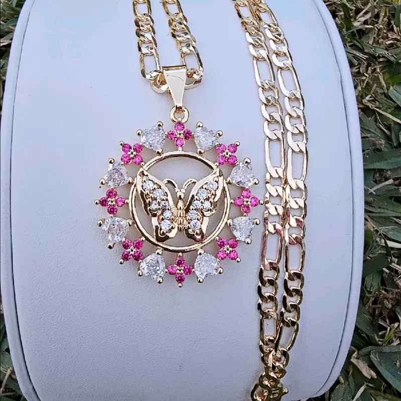 Pink butterfly necklace pendant