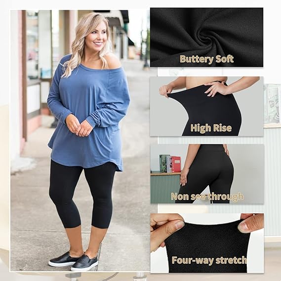 Plus Size Capri Leggings with Pockets for Women 1X- 5X-Large High Waist Stretchy Soft Pants for Workout Running Yoga Black Capri Leggings sets
