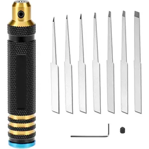 Model Scriber Resin Carved Scribe Line Scribing Tool, Chisel Set with Tungsten Blades - 7 Sizes (0.1 to 2.0 mm), for Model, Carving Cutting