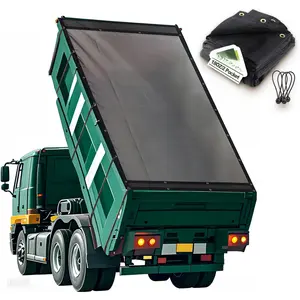 7' x 16' Dump Trailer Tarp [18oz] Heavy Duty Dump  Mesh Tarp with Grommets Vinyl Coated   Cover with Double Pocket incl. 4X Elastic Rope