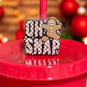 Oh Snap Gingerbread 3D Straw Topper Festive Gingerbread & White checkered Design Perfect for Holiday Beverages Drinkware
