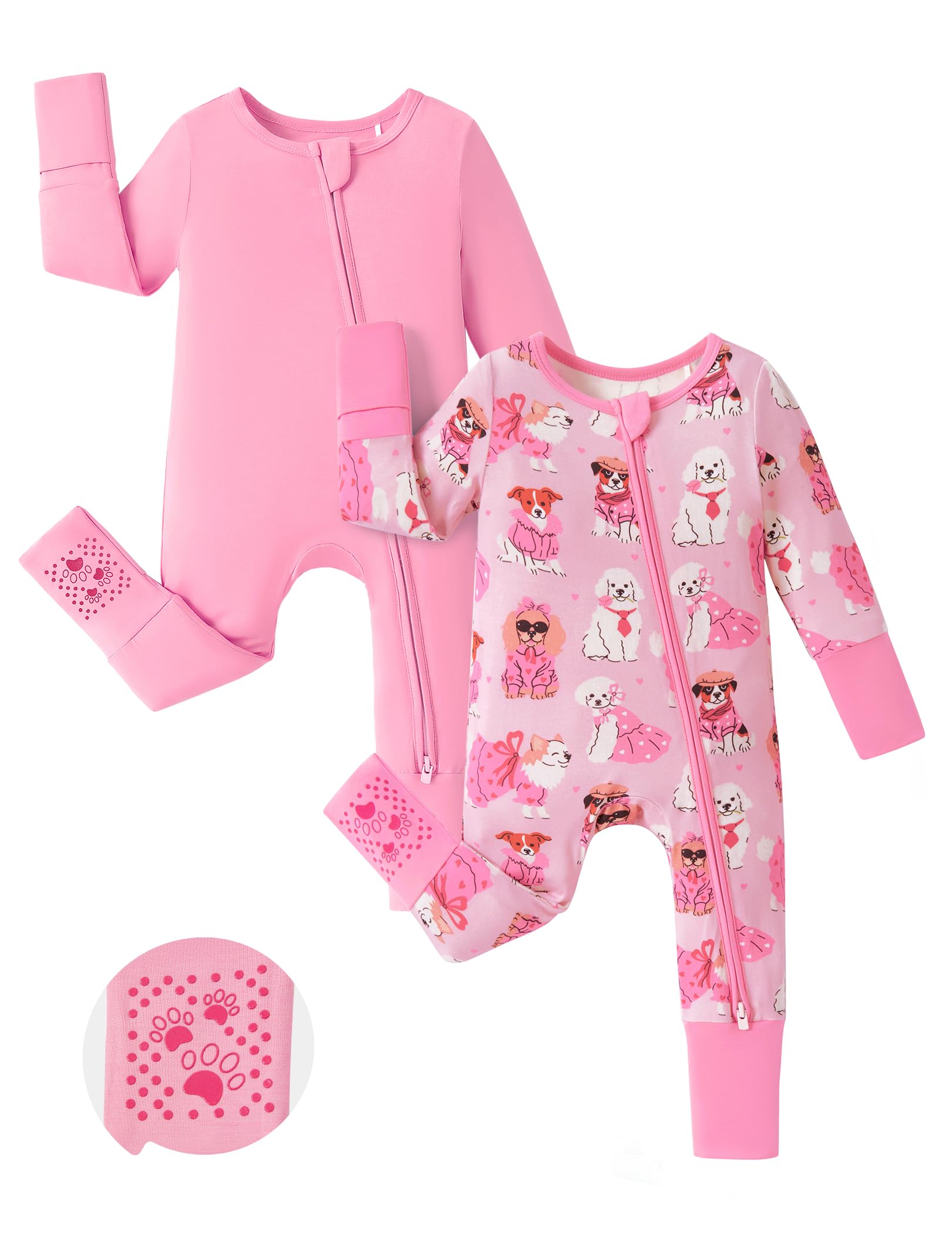 PATPAT Baby Footie Romper, Viscose from Bamboo, Long Sleeve, 2-Way Zipper, Fold-Over Mittens, Cuffs & Anti-Slip Grips Toddler Outfit Baby Clothing，SprIngGIowUp ,RefreshedLook