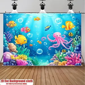 Underwater World Backdrop Tapestry Wall Hanging Photography Background Ocean Sea Life Banner for Birthday Mermaid Party Room Decor Photo Booth Polyester Fabric