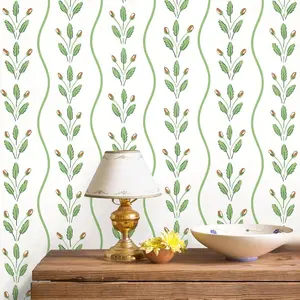 Green Peel and Stick Wallpaper Striped Leaf Modern Wallpaper for Bedroom Bathroom Waterproof Self Adhesive Removable Contact Paper Boho Cute Greenery Contact Paper for Cabinets 17.3inW 78.7inL