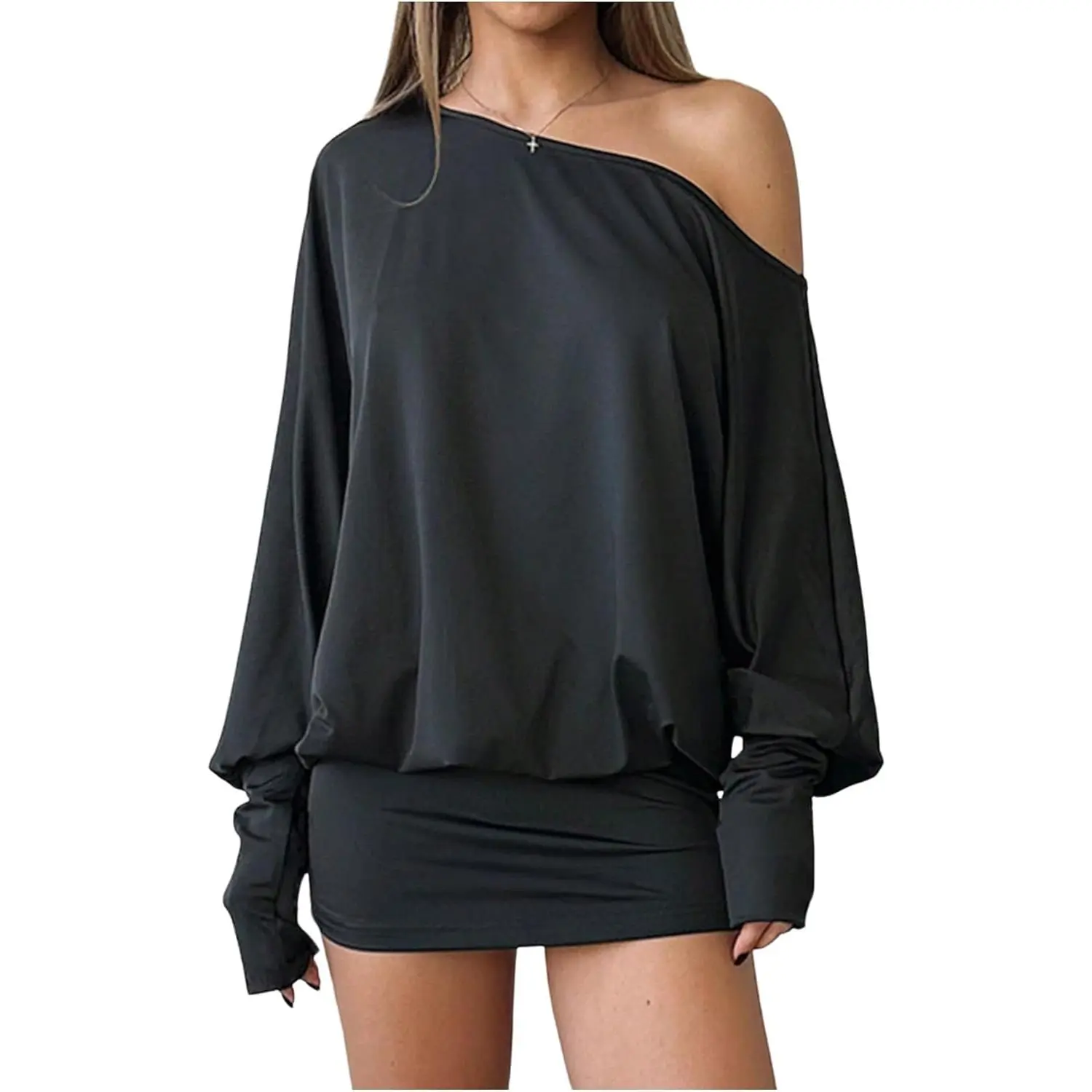 SOLY HUX Women's Long Sleeve Off The Shoulder Dress Y2k Mini Dress  Streetwear Music Festival Outfits - TikTok Shop