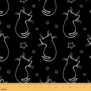 Black Cat Outdoor Fabric by The Yard,3 Yards,Cute Cats Kitten Upholstery Fabric,Black White Cartoon Cat Decorative Fabric for Home DIY Projects