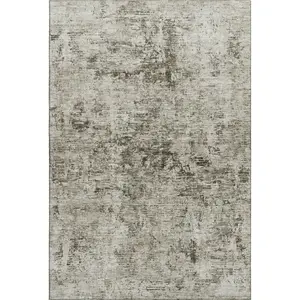 HomeRoots 675641 9 x 12 ft. Beige & Taupe Abstract Transitional Washable Machine Made Rectangle Area Rug with UV Protection
