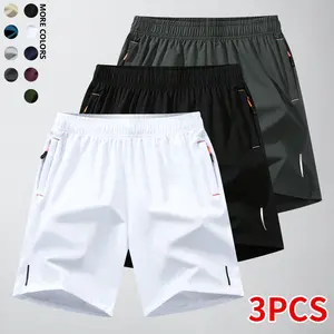 3-Pack Men's Casual Summer Quick Dry Athletic Shorts with Zipper Pockets, Drawstring Waist & Reflective Strips, Lightweight Breathable Comfy Shorts for Daily Wear, Running, Hiking, Jogging and All Outdoor Activities