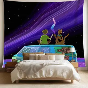 Cartoon Dog & Man & Starry Sky Pattern Tapestry, 1 Count Wall Hanging Backdrop, Wall Art Decor for Home Living Room Bedroom Dormitory