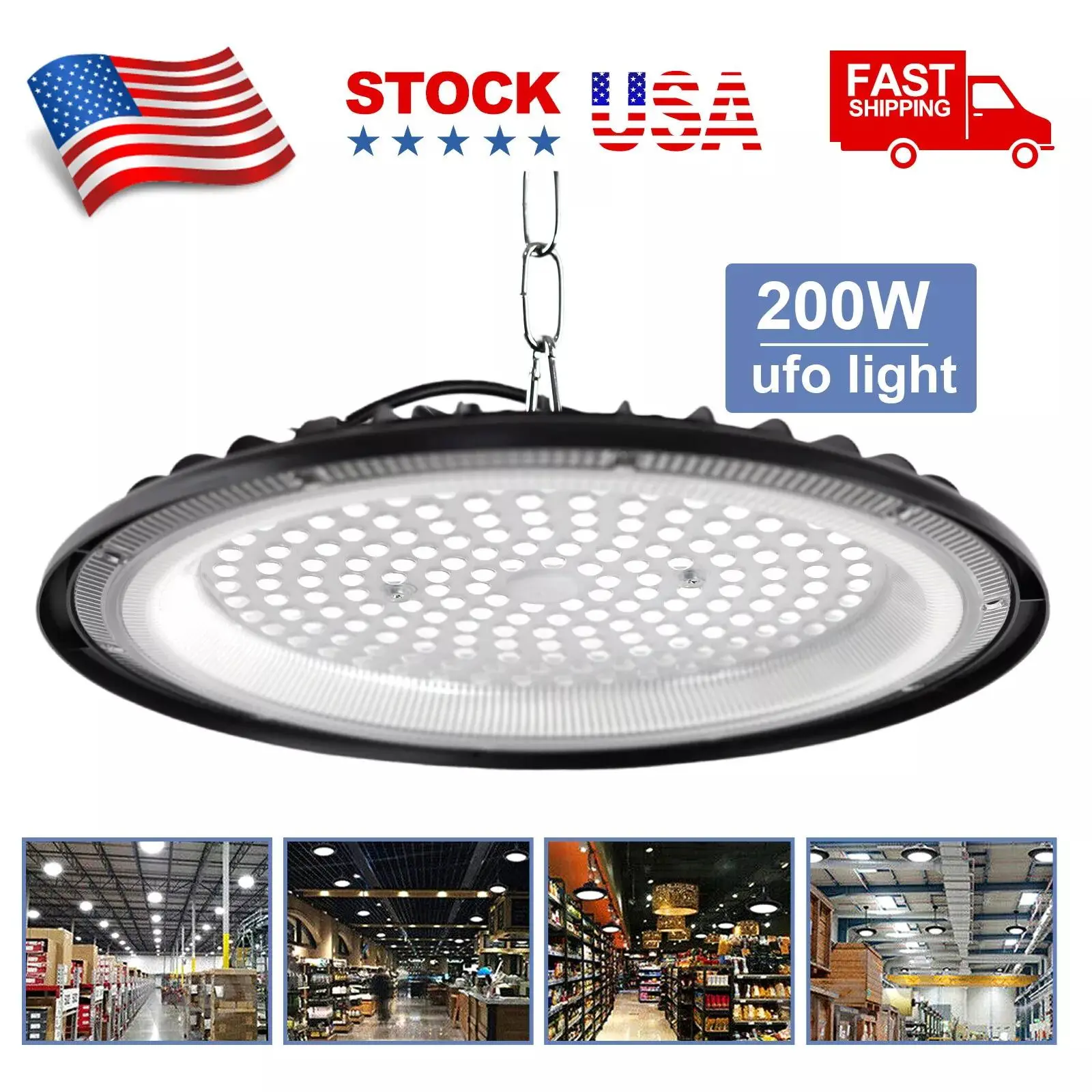 200W Super Bright UFO LED High Bay Light, Commercial Industrial Water-Resistant Lighting, High Bay LED Shop Lights for Basement, Car Garage, Father's Day Gift
