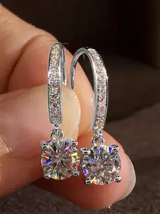 S925 Sterling Silver Synthetic Zirconia Decorated Hoop Earrings, Fashionable Earrings for Women, Trendy Versatile & Exquisite Jewelry for Birthday Gift