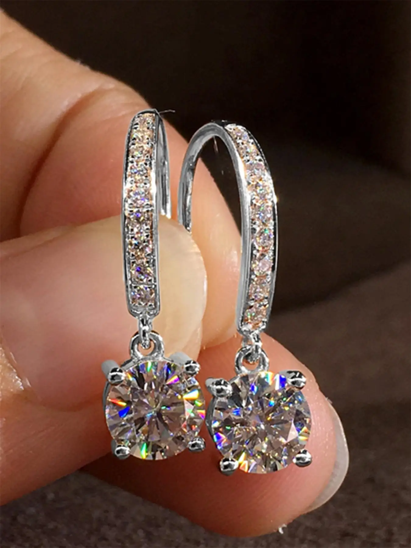 S925 Sterling Silver Synthetic Zirconia Decorated Hoop Earrings, Fashionable Earrings for Women, Trendy All-match & Exquisite Jewelry for Birthday Gif