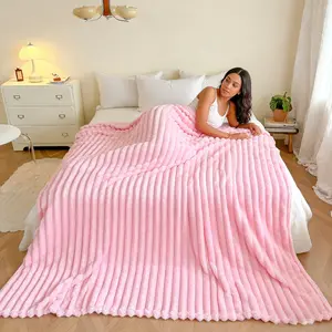Thick Warm Striped Soft Blanket, 400gsm Reversible Plush Throw for Sofa Office Bed Camping Travel Gift, All Seasons Comfortable Cover